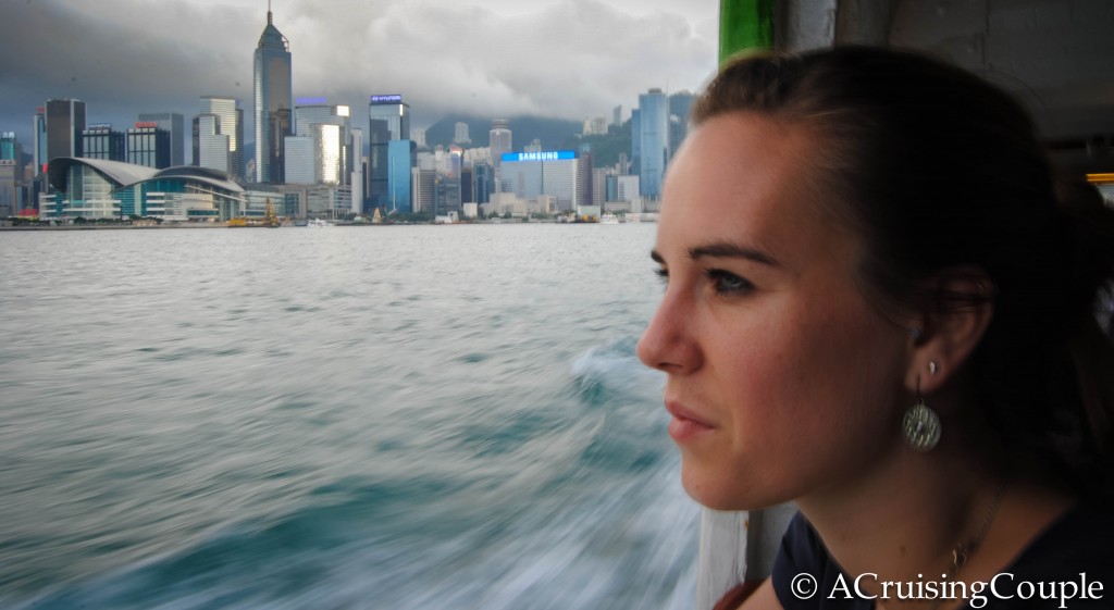 A Cruising Couple Victoria Harbor Star Ferry Hong Kong Skyline