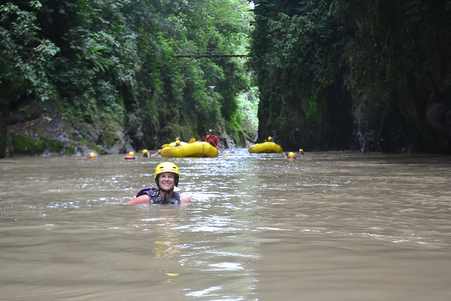 Floating in the Rio Pacuare gorge after intense Class IV rapids
