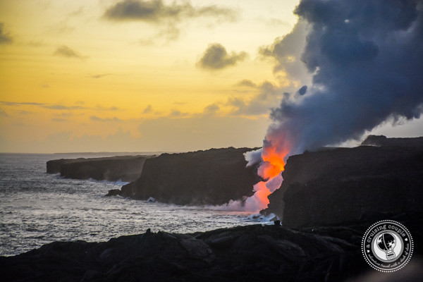 Watching Lava Pour Into Ocean on The Big Island