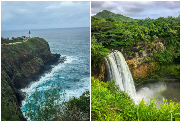 Waterfall and Lighthouse Kauai Hawaii